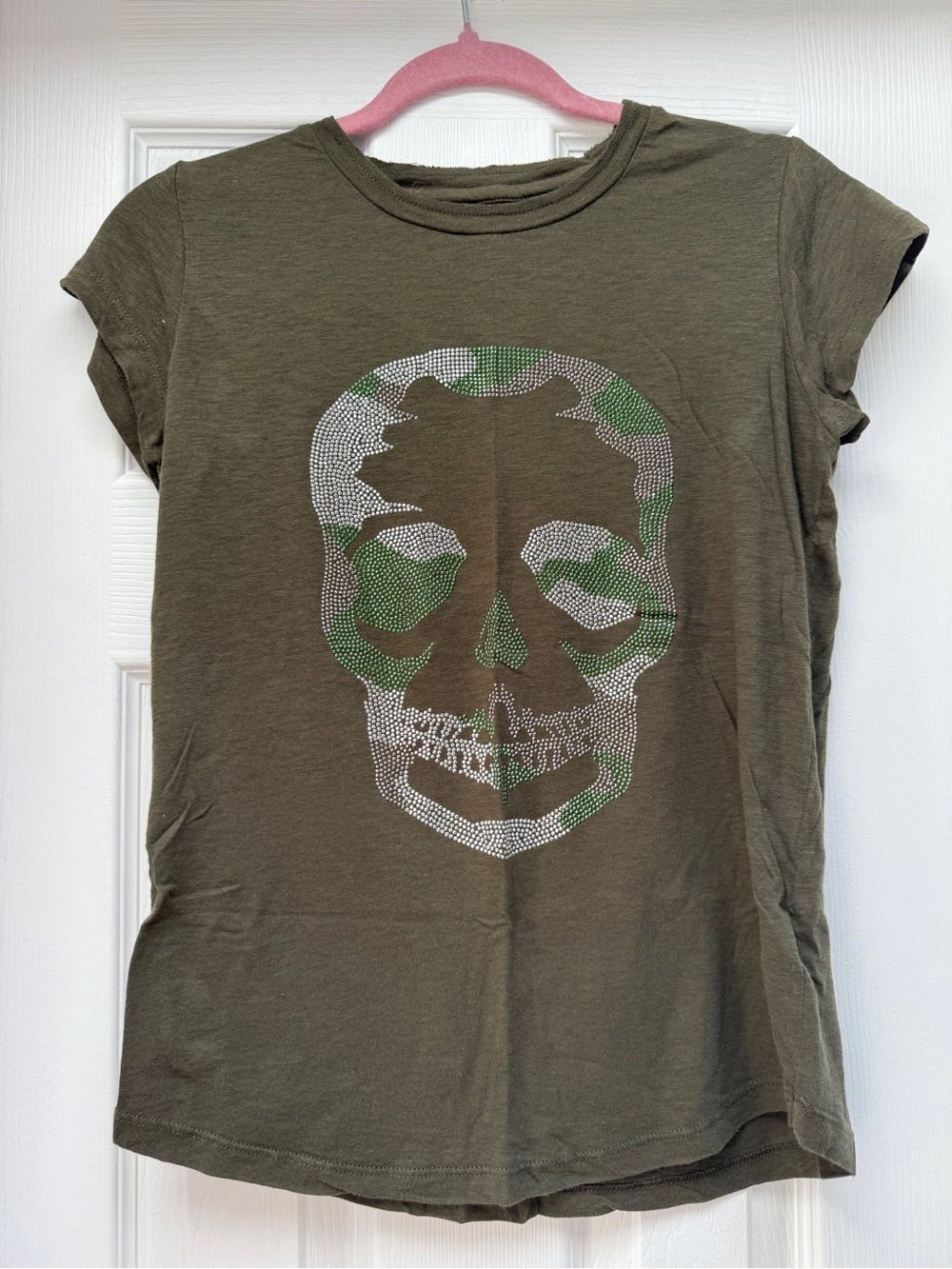 Zadig & Voltaire Olive Green Camo Skull Tee